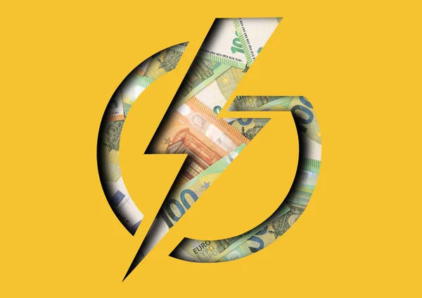 Koszty Energii Symbolem Flash Banknotami Euro Koncepcja Światowego Kryzysu Energetycznego — Zdjęcie stockowe