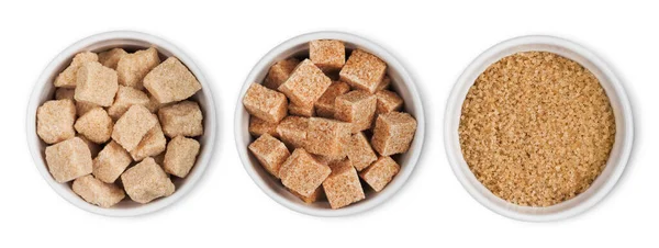 Ceramic Bowl Plates Natural Brown Refined Sugar Sugar Cubes White — Stock Photo, Image