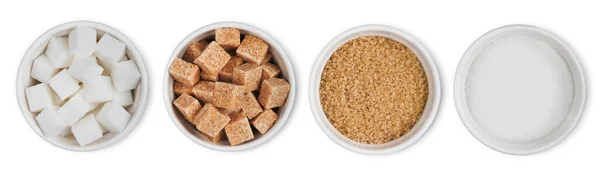 White Bowl Plates Natural Brown White Unrefined Sugar Sugar Cubes — Stock Photo, Image