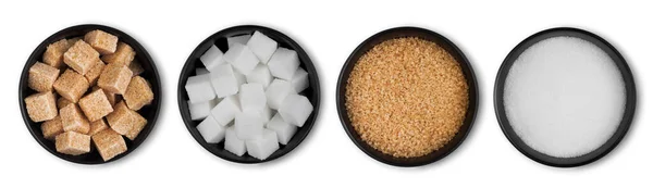 Black Bowl Plates Natural Brown White Unrefined Sugar Sugar Cubes — Stock Photo, Image