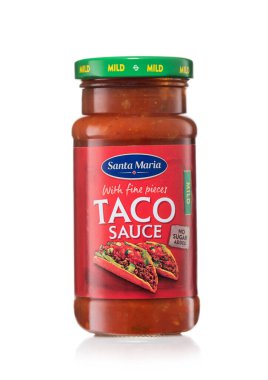 LONDON, İngiltere - 12 Nisan 2023: Santa Maria taco orta boy beyaz sos.