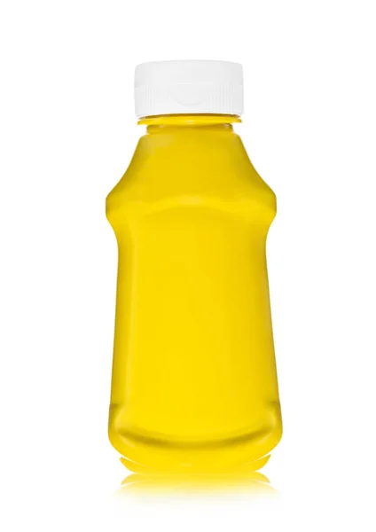 白に古典的な黄色の蜂蜜マスタードソースディップのボトル — ストック写真