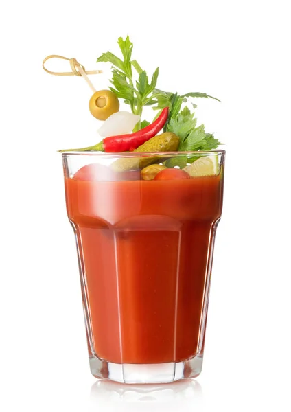 Wódka Sok Pomidorowy Koktajl Krwawej Mary Dużej Szklance Białym — Zdjęcie stockowe