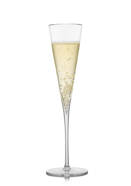 Žluté Zlaté Šampaňské Jemné Křišťálové Elegantní Sklo Bílém Pozadí Bublinami — Stock fotografie