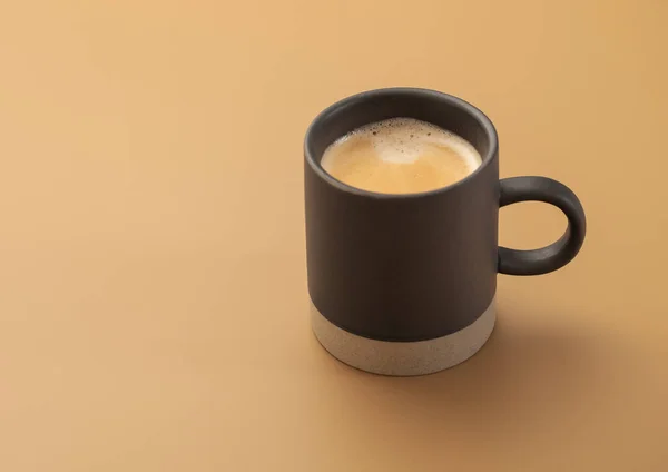 Cup Fresh Hot Morning Black Coffee Cream Beige Board — Stock Photo, Image