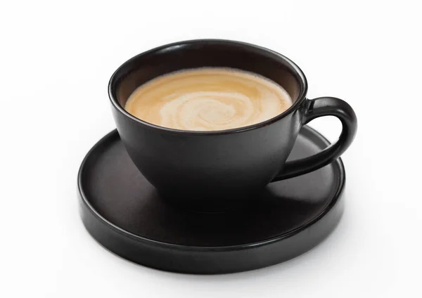 Cup Saucer Black Fresh Hot Creamy Coffee Drink White — Stock Photo, Image