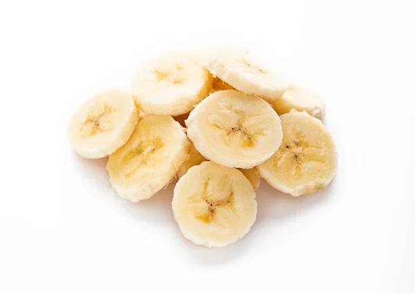 Fresh Raw Organic Banana Slices White Background Macro — Stock Photo, Image