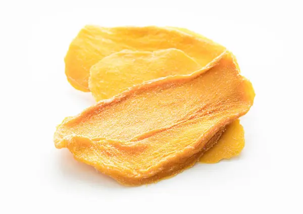 Slices Large Sweet Dried Mangoes White Background Mcaro Стокове Фото