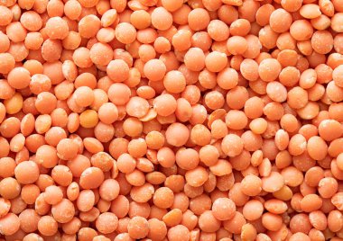 Turuncu, çiğ, organik mercimek tahıl tohumları dokulu arka plan.