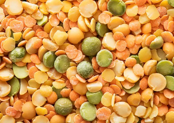 Assorted Mix Dry Healthy Orange Green Peas Seeds Textured Background Stock Picture
