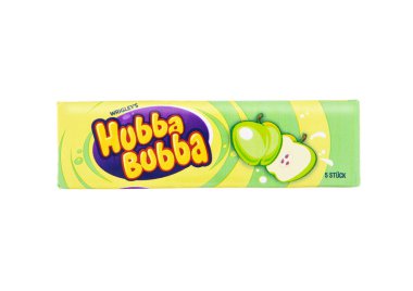 LONDON, UK - DECEMBER 09, 2024: Hubba Bubba original chewing gum with green apple flavour on white. clipart