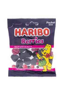 LONDON, UK - DECEMBER 09, 2024: Pack of Haribo Berries jelly gummy candies with on white background. clipart