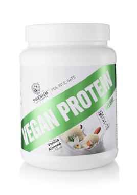 Londra, İngiltere - 25 Mart 2025: Vanilyalı badem aromalı vegan proteini. Çeviri: nazo82 Shagrathian.