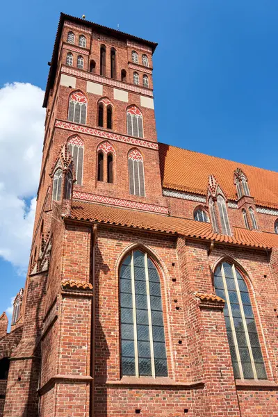 Колокольня Окнами Исторической Готической Католической Церкви Городе Торунь Польша — стоковое фото