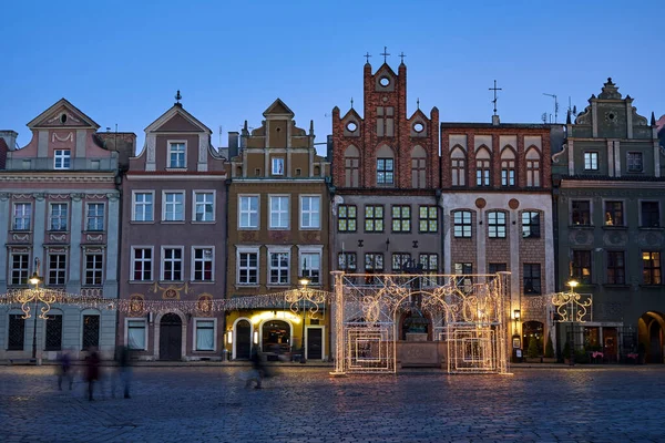 Régi Piac Tér Történelmi Bérházak Karácsonyi Díszek Város Poznan — Stock Fotó