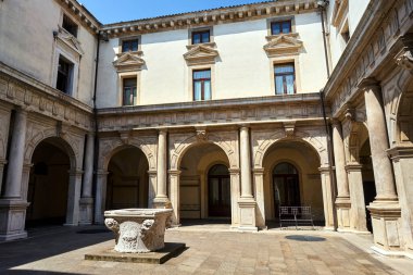 Historic building with arcades and courtyard in the city of Padua, Italy