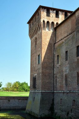 Corner tower of the medieval castle of the Ducal Palace in the city of Mantua, Italy