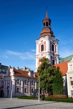 The historic belfry of the baroque monastic church in the city of Poznan, Poland