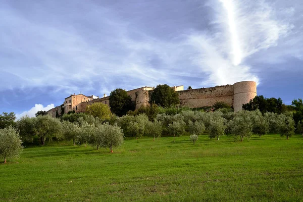 Medieval Stone Fortified Tower Wall Magliano Tuscany Italy Fotos de stock libres de derechos