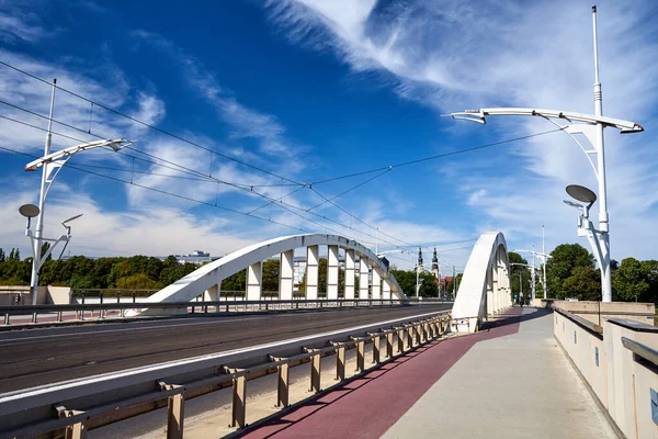 Ocelová Konstrukce Mostu Přes Řeku Warta Poznani Polsko — Stock fotografie