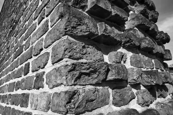 Fragment Mur Défensif Briques Médiévales Poznan Monochrome — Photo
