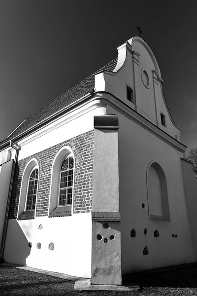 Historic Catholic Church Village Owinska Poland Monochrome — Fotografia de Stock