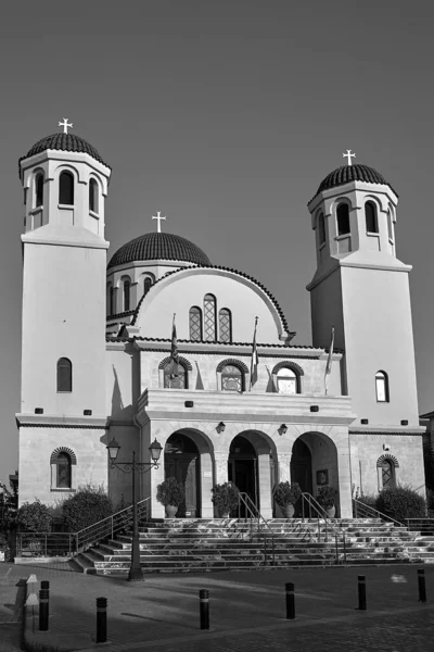 Neo Bizánci Ortodox Templom Rethymno Város Sziget Kréta Görögországban Monokróm — Stock Fotó
