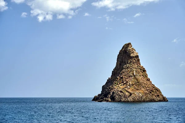 Rocky Islet Stairs Statue Cyclops Coast Sicily Italy — Stock Photo, Image