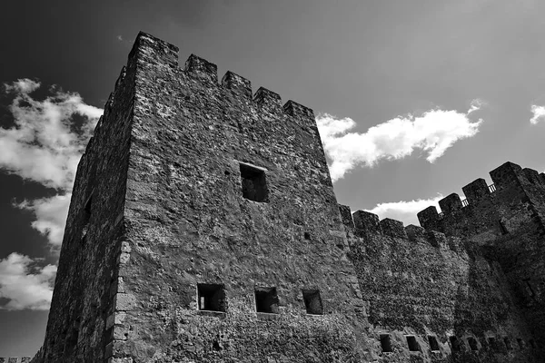 Almenas Muro Medieval Castillo Veneciano Frangokastello Isla Creta Grecia Monocromo —  Fotos de Stock