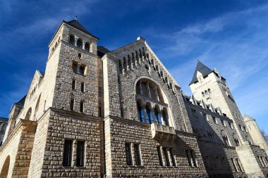 Stone historic Imperial castle with towers in Poznan, Poland