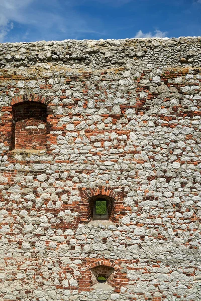 Fragmento Uma Parede Defensiva Pedra Castelo Medieval Olsztyn Polónia — Fotografia de Stock