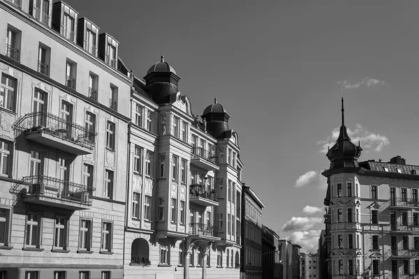 Rue Avec Façades Maisons Historiques Dans Ville Poznan Pologne Monochrome — Photo