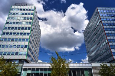 facades of modern office buildings in the city of Poznan, Poland