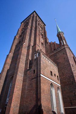 Polonya 'nın Gdansk şehrinde, Gotik, tuğla kule Katedrali Kutsal Bakire Meryem Hükmü Bazilikası
