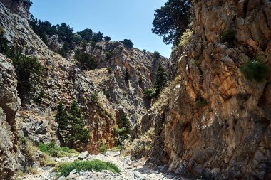 Yunanistan 'ın Girit adasındaki Imbros Boğazı' nın uçurum duvarları arasında yürüyüş patikası