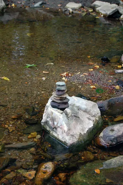 川の近くにある禅の岩 落ち着き — ストック写真
