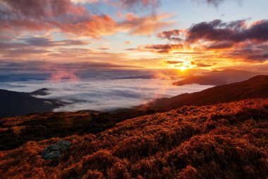 Karpat Dağları, Ukrain 'de fantastik gün doğumu manzarası