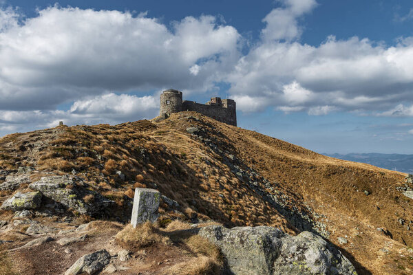 Winding road to old castle on the mountain top. Old polish observatory and now a rescue point in Carpathian mountains