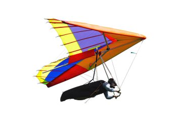 Colorful hang glider wing isolated on white. Extreme sport adventure