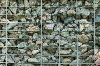 Gabion doku arka planı. Kafes duvarında taşlar