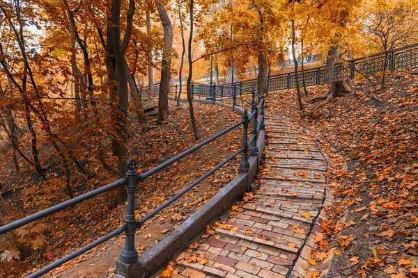 Schöne Kurvenreiche Straße Herbstlichen Park Szenischer Herbst Stadtpark — Stockfoto