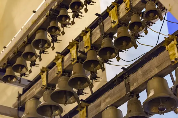 Church bells of multiple sizes installed in the bell tower