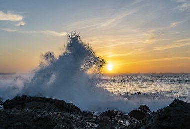 Sunset at the sea in El Golfo, Lanzarote, Canary Islands, Spain