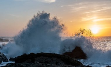 Sunset at the sea in El Golfo, Lanzarote, Canary Islands, Spain