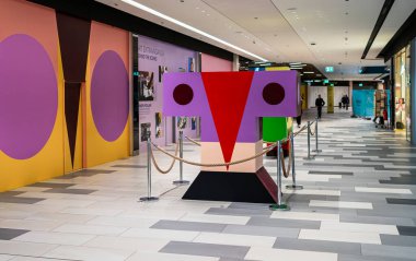 The Playce, colorful decoration and art in the arcades at Potsdamer Platz, Berlin, Germany