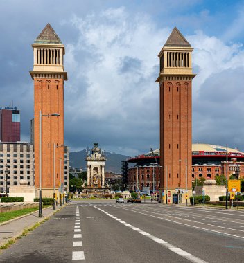 historic towers at Placa Espanya, Barcelona, Catalonia, Spain