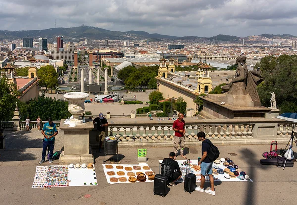 스페인 카탈루냐의 팔라우 나시오날에서 바라본 바르셀로나 심부의 — 스톡 사진