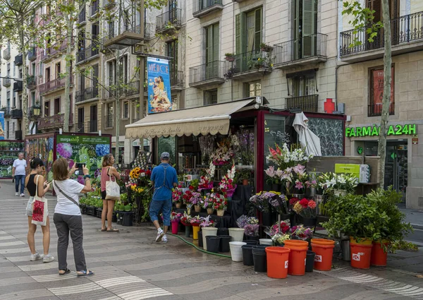Blumenstand Auf Rambla Barcelona Katalonien Spanien lizenzfreie Stockbilder
