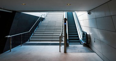 Stairs and escalators at the entrance to the bahnhof, berlin, germany clipart