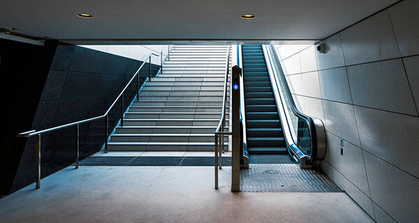 Stairs and escalators at the entrance to the bahnhof, berlin, germany